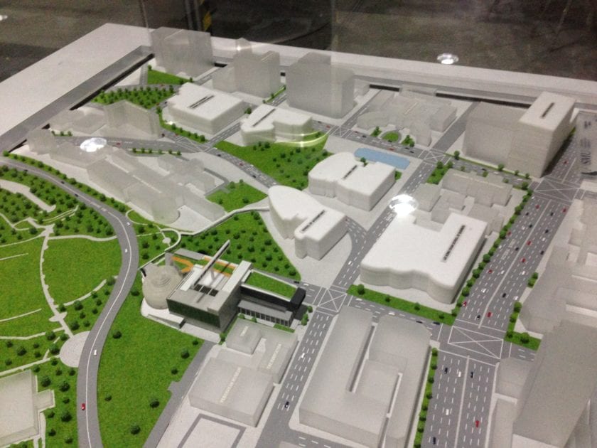 Architectural model of the Singapore Management University campus showing the new School of Law building 20140912