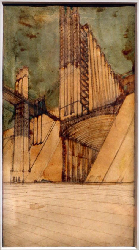 Antonio santelia studio per la citta nuova casa a gradinate con ascensori dai 4 piani stradali 1914 coll. priv.